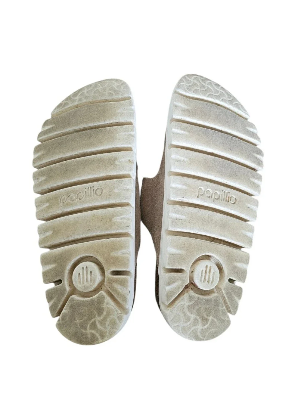 Papillio Birkenstock Platform Beige Suede Double-Buckle Slide Sandals EU 39
